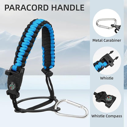 Half Gallon Insulated Water Bottle with Straw,64 oz 3 Lids Water Jug with Carrying Bag,Paracord Handle,Double Wall Vacuum Stainless Steel Metal Flask,Navy Blue