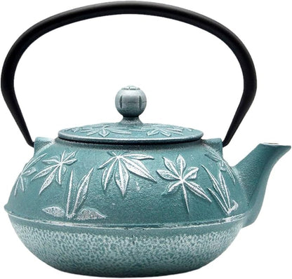 30.4oz Small Cast Iron Teapot Tea Kettle with Stainless Steel Infuser for Stovetop Safe Coated with Enameled Interior Japanese Tetsubin with Maple Leaves Pattern(30.4oz/900ml)