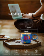 Load image into Gallery viewer, Ceramic Espresso Cups Set of 2 – Mini 3 oz Double Espresso Coffee Cups with Cute Q Handle, Floral and fruit Patterns, Small Blue Demitasse Shot Cups for Coffee Machine