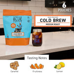 Load image into Gallery viewer, Stella Blue Cold Brew Coffee Bags, Miss Peaches Blend, Medium Roast Ground Coffee, Smooth, Bold and Refreshing 100% Arabica, 6 Brew Packets, Makes 24 Cups, Rainforest Alliance Certified