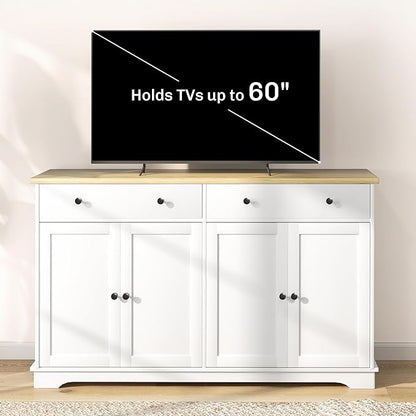 HOMCOM Sideboard Buffet Cabinet with Storage, 55" Modern Kitchen Cabinet with 4 Doors, 2 Drawers and 2 Adjustable Shelves, Coffee Bar, White