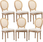 Load image into Gallery viewer, French Country Dining Chairs Set of 6, Vintage Wooden Dining Chairs with Fabric Upholstered Seat&amp;Rattan Oval Backrest,Solid Wood Legs&amp;Frame, Farmhouse Kitchen&amp;Living Room Chairs(Beige,6 Pcs)