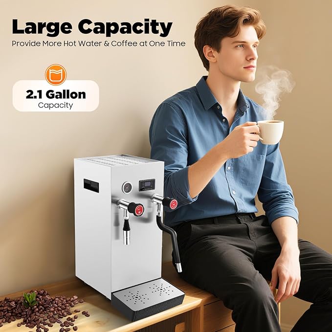 Commercial Milk Steamer, 2500W 110V Commercial Milk Frother, 8L/ 2.1Gal Coffee Milk Foam Machine Steamer with LED Display, Coffee Foam Maker for Bars, Milk Tea Shops