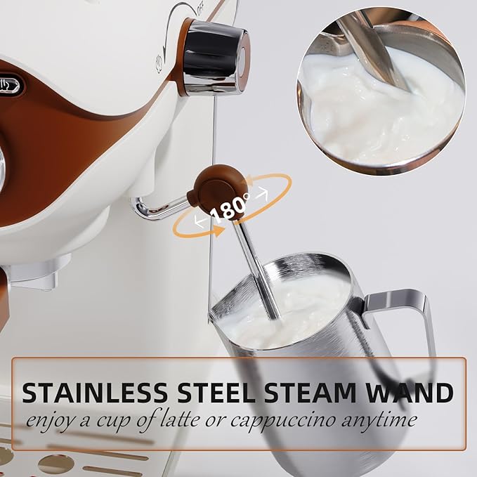 Espresso Coffee Machine, 20 Bar Compact Semi-Automatic Espresso Machine with Milk Frother for home Latte, Cappuccino, White