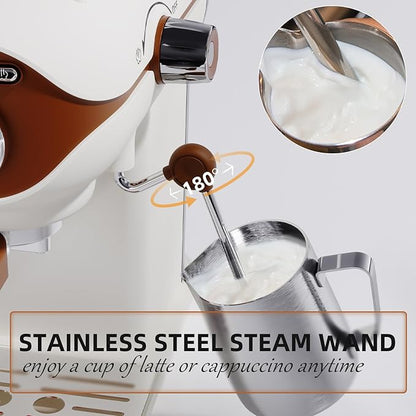 Espresso Coffee Machine, 20 Bar Compact Semi-Automatic Espresso Machine with Milk Frother for home Latte, Cappuccino, White