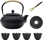 Load image into Gallery viewer, Big Cast Iron Teapot, Japanese Tetsubin Tea Kettle for Stovetop Safe, Cast Iron Teapot with Stainless Steel Infuser for Loose Tea and a Fully Enameled Interior (1500ml Tea Set with Cups)