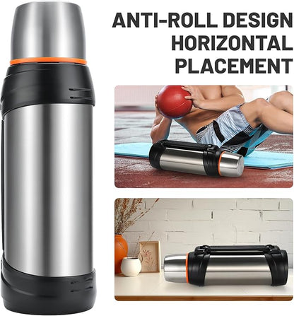 Large Thermosflask- 85oz Stainless Steel Insulated Bottle for Travel with BPA Free Cup - 2.5L Oversized Vacuum Insulated Thermoses with Handle and Strap for Hot & Cold Drinks(Silver)