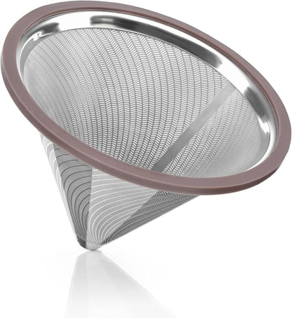 Pour Over Coffee Maker Set with Double-Layer Stainless Steel Filter, Coffee Dripper, Cork Lid and Leather Collar Holder - High Heat Resistance Borosilicate Glass Carafe, Great Gift Idea (37 oz)