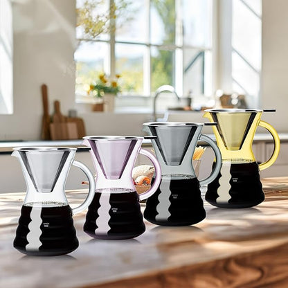 Unbreakable - Pour Over Coffee Maker with Permanent Stainless Filter 27 fl oz, Thickened Heat-Resistant Borosilicate Glass Dripper Coffee Brewer, Stovetop Safe, Ink