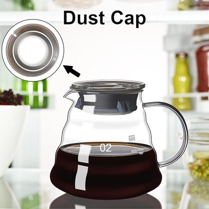 Pour Over Coffee Maker Set 20 OZ, Borosilicate Glass Coffee Server with 50 pcs V60 Paper Filter, Pour Over Coffee Dripper Carafe for Home Cafe Restaurant Camping