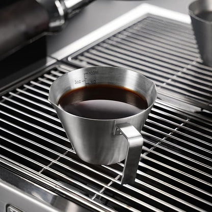 YARRAMATE 2 Pcs Espresso Cups with Handle, Stainless Steel Espresso Accessories, Double Spout Metal Measuring Cup with Dual Scale, Espresso Shot cup with V-Shaped Mouth, 3.4OZ/100ML(Sliver)