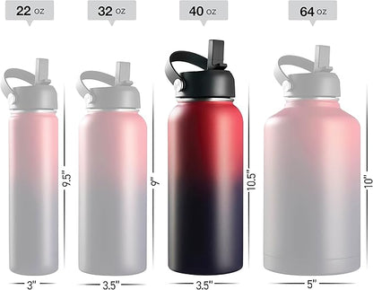 Stainless Steel Insulated Water Bottle and Travel Mug for Hot and Cold Beverages, Wide Mouth, Double Wall Insulated Hydration Sports Water Bottle for Hiking, Biking, Outdoor, 40 OZ BPA Free
