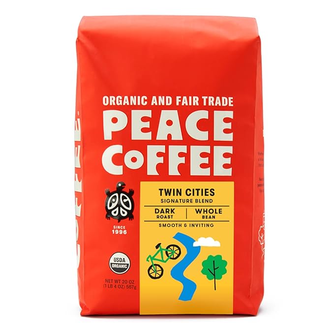 Peace Coffee Twin Cities Blend | 20 oz Whole Bean Dark Roast | Organic Fair Trade | Smooth, Inviting Flavor | Shade Grown, Fresh Roasted