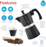 Load image into Gallery viewer, GROSCHE Milano Stovetop Espresso Maker Moka Pot Cuban Coffee Maker Stovetop Coffee Maker Moka Italian Greca Brewer Percolator | 6 Espresso Cup, Black