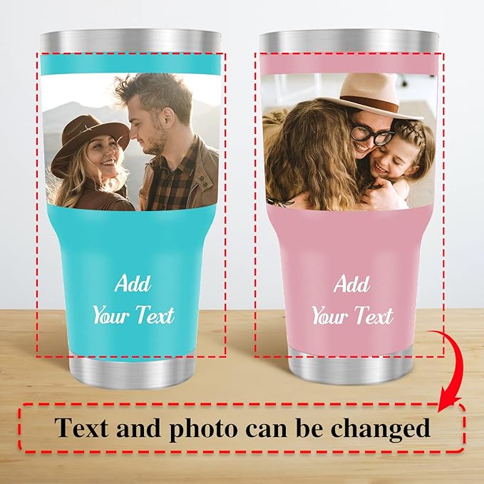 Personalized Tumbler with Pictures Text Name, Custom Double Wall Insulated Tumbler, Personalized Gifts for Women Men Friend, Birthday Christmas Gifts, 30oz Coffee Tumbler w/Lid (30oz UV)