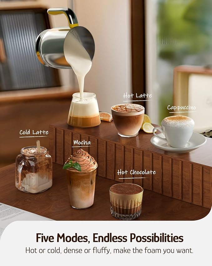 Hazel Quinn Milk Frother, 5 Functions, Variable Temp & Thickness Frother and Steamer, Detachable for Dishwasher Safe, 400ML/13.5OZ for Hot & Cold Latte, Cappuccino - Floral Printed