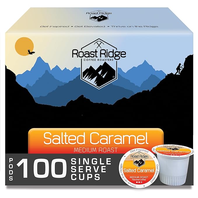 Roast Ridge Single Serve Coffee Pods for Keurig K-Cup Brewers, Salted Caramel, Medium Roast, 100 Count