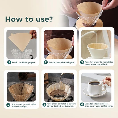 HAPIGO Easy-Dispensing Natural Brown Cone Coffee Filters V02 Size, 100 Count - Unbleached Paper Filters for Pour Over Brewing, Compatible with Chemex, Hario V60 & More，Box for Easy Use & Tidy Storage