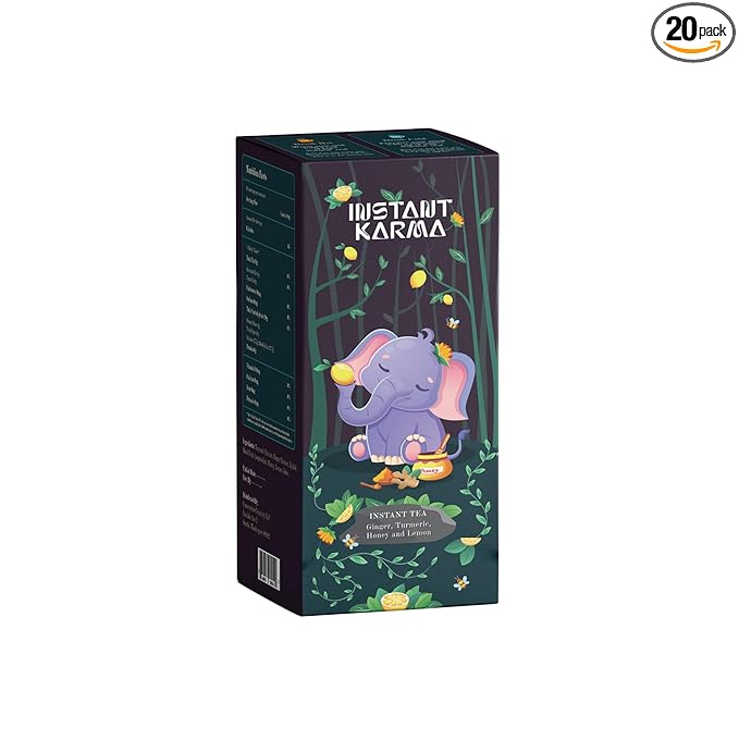 Instant Karma Tea | Ginger, Turmeric, Honey & Lemon Instant Tea | All-Natural, Caffeine-Free, No Added Sugar | Soothing & Revitalizing | 20 Sachets (Ginger, Turmeric, Honey, and Lemon)