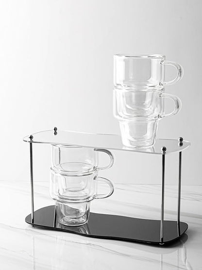 NIRA.Z 4 Pack Double Wall Glass Coffee Mugs 12 OZ Insulated Espresso Cups with Handle, Stackable Thermal Glass Coffee Cups, Ideal for Hot & Cold Drinks, Juice, Americano, Latte, Tea Bags, Cappuccinos