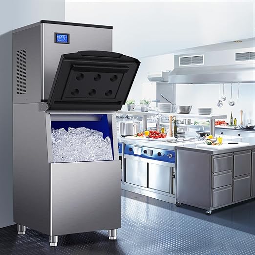 Commercial Ice Maker Machine 500Lbs/24H with 350Lbs Large Ice Storage Bin, Freestanding Ice Maker 156Pcs Clear Ice Cubes in 10Mins, Auto-Clean Stainless Steel Industrial Ice Machine for Restaurant