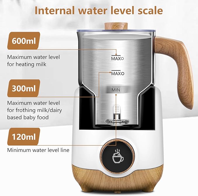 AMZCHEF 8-IN-1 Milk Frother and Steamer 550 Watts, 21 oz Split Stainless Steel Automatic Steamer, Milk's Warmer for Latte, Cappuccino, Hot and Cold Froth, Heated Milk, Hot Chocolate, Baby Food White