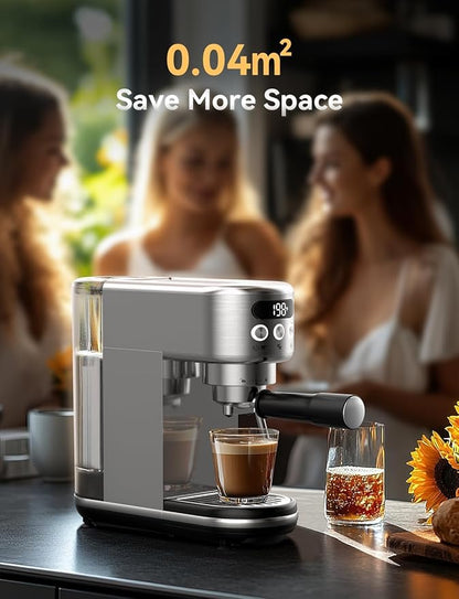 Neretva Espresso Machine 20 Bar, Super Compact Espresso Maker Stainless Steel Professional Coffee Machine Espresso with Power Steam & LED Display for Home Barista Latte and Cappuccino Maker