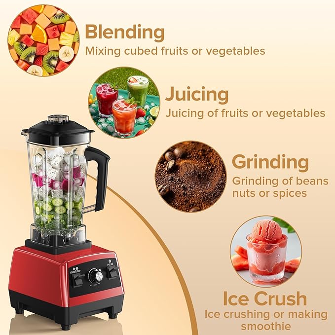 Blenders for Kitchen with 68Oz. Pitcher and 20Oz. To-go Cup, BPA-Free Countertop Blenders for Smoothies, Smoothie Blender for Ice Crush, Frozen Drinks, Red