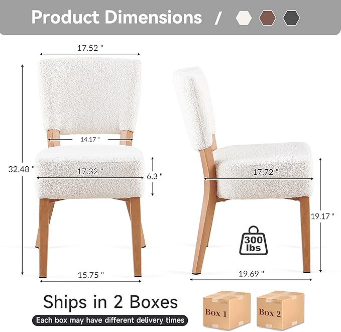 Howtek Modern Dining Chairs Set of 4 with 6.3" Thick Seat Cushions, Space-Saving Stackable Upholstered Kitchen Chairs, Ergonomic Backrest & Metal Legs, White