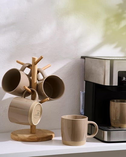 famiware Coffee Mugs for 6, 12 oz Mug Set, Dringking Cup with Handle for Coffee, Tea, Cocoa, Milk, Milkyway serise, Cinnamon Brown