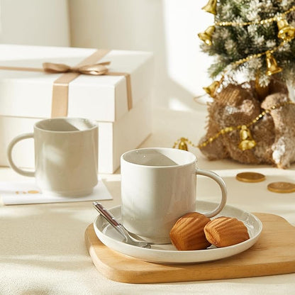 Sweese Stackable Coffee Mugs - 10 Oz Porcelain Cups for Specialty Coffee Drinks, Cappuccino, Cafe Mocha, Latte and tea, Set of 4, White Grey