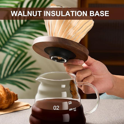 Pour Over Coffee Maker Set 20 OZ, Borosilicate Glass Coffee Server with 50 pcs V60 Paper Filter, Pour Over Coffee Dripper Carafe for Home Cafe Restaurant Camping