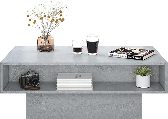 LED Coffee Table with Storage, Rectangular Center Table for Living Room, Modern High Glossy Farmhouse Grey Coffee Table with 16 Colors LED Lights, Wooden Living Room Table