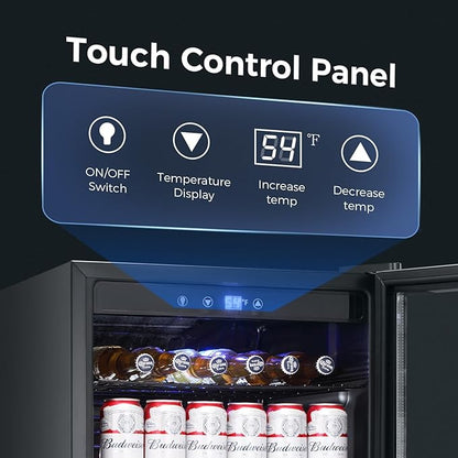 Kismile 4.5 Cu.ft Beverage Refrigerator and Cooler, 145 Can Mini Fridge Glass Door,Digital Temperature Display for Soda, Beer or Wine, Small Drink Dispenser Cooler for Home, Office or Bar(Silver)