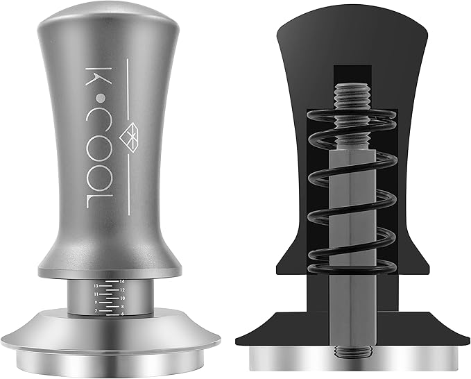 K COOL 51mm Coffee Espresso Tamper, Premium Barista Tools, Calibrated Spring Tamper, 100% Stainless Steel Flat Base Tamper with Scale Mark for Espresso Machine (Silver)