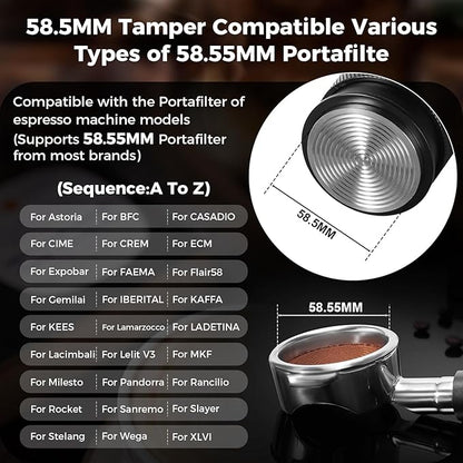 IKAPE Coffee Products, 58MM Espresso Tamper, Premium Barista Coffee Calibrated Tamper with Spring Loaded, 100% Stainless Steel Tamper Compatible with All 58MM Bottomless Portafilter (Black)