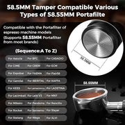 IKAPE Coffee Products, 58MM Espresso Tamper, Premium Barista Coffee Calibrated Tamper with Spring Loaded, 100% Stainless Steel Tamper Compatible with All 58MM Bottomless Portafilter (Black)