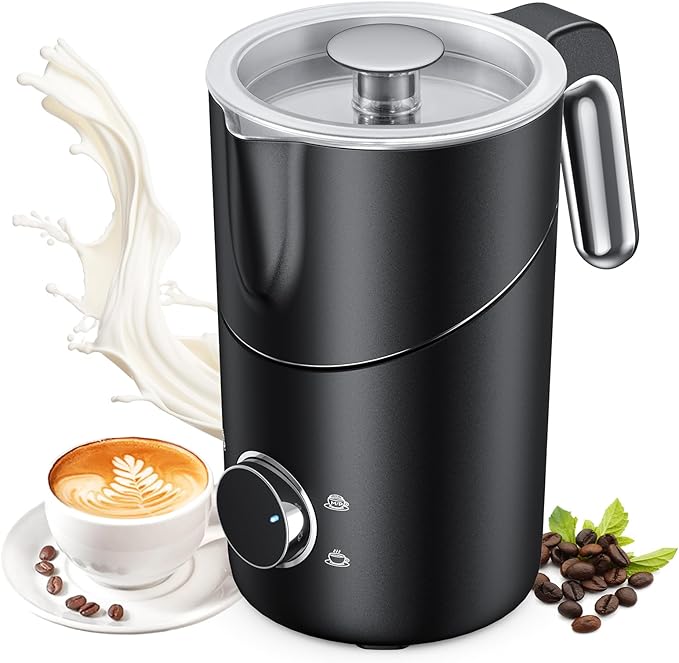 Milk Frother and Steamer, 8-in-1 Electric Milk Frother for Coffee, 13.5oz/400mL Large Capacity Automatic Warm and Cold Foam Maker, Hot Chocolate Maker Coffee Frother, Black