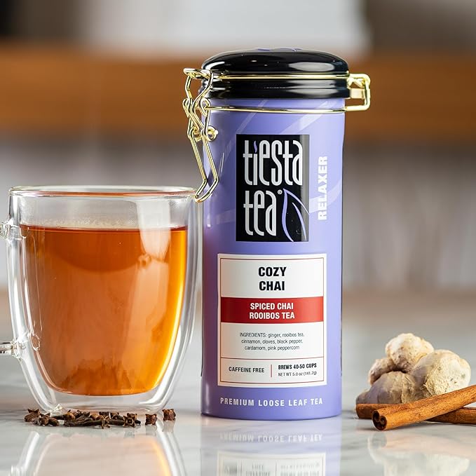 Tiesta Tea - Cozy Chai, Loose Leaf, Spiced Chai Rooibos Tea, Premium Caffeine-Free Blend, Makes Hot or Iced & Up to 50 Cups, 5oz Refillable Tin