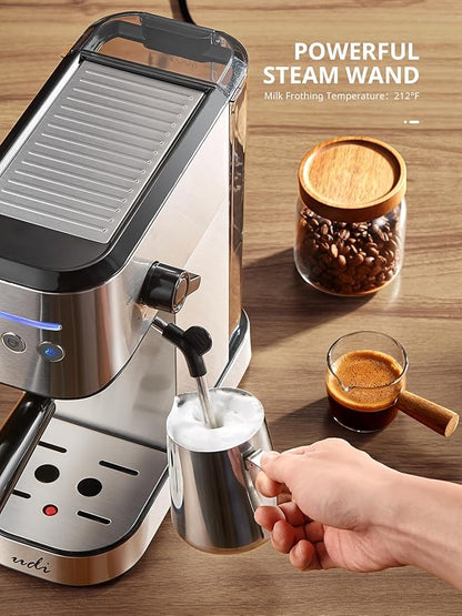 UDI Espresso Machine with Milk Frother, 20 Bar High Pressure Professional Espresso Maker Automatic, Compact Stainless Steel Coffee Machine for Cappuccino, Latte, Silver