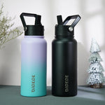 Load image into Gallery viewer, BJPKPK 2 Pack Insulated Water Bottles with Straw Lids, 32oz Stainless Steel Metal Water Bottle with 6 Lids, Leak Proof BPA Free Jugs, Cups, Flasks for Travel, Sports (Lavender Green+Black)