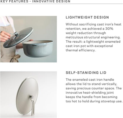 Vermicular Oven Pot 2.0 | Lightweight Enameled Cast Iron Pot | 22cm (3.7 Qt) | Non-Toxic | Induction-compatible | Dutch Oven | Made in Japan | Matte Linen Beige