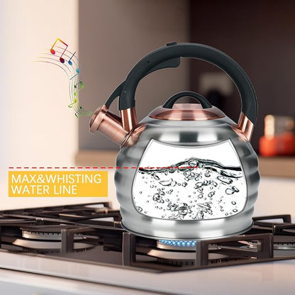 Tea Kettle for Stove Top Whistling Teapot, 3.2Q Tea Pot Stainless Steel Teakettle with Heat Proof Ergonomic Handle