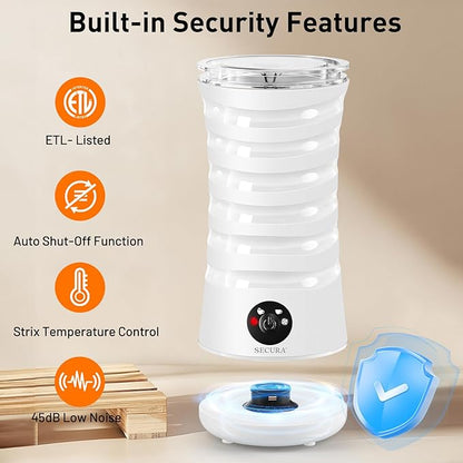 Secura Electric Milk Frother, Automatic Milk Steamer, 4-IN-1 Hot & Cold Foam Maker-8.4oz/240ml Milk Warmer for Latte, Cappuccinos, Macchiato with Silicone Spatula, Silent Operation & Shut-off