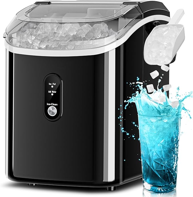 Nugget Ice Makers Countertop - Soft Chewable Pellet Ice, 35Lbs/24Hrs, Easy Operation, Pebble Ice Maker Machine with Self-Cleaning, Pellet Ice Machine with Ice Basket & Scoop for Home/Bar/Party, Black