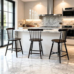 Load image into Gallery viewer, chairus 24" Windsor Counter Height Bar Stools Set of 4, Farmhouse Wooden Counter Stools with Spindle Back &amp; Turned Legs, Rustic Vintage Colonial Bar Chairs for Kitchen Island, Antique Brown