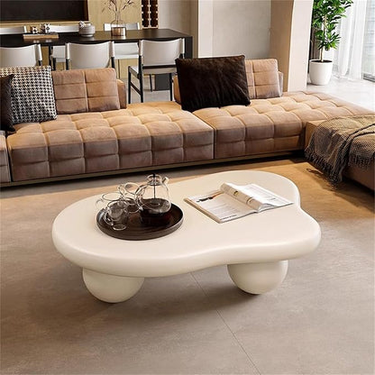 Cloud Coffee Table, Modern Coffee Table for Living Room Apartment, Cartoon Irregular Indoor Tea Table, Cute End Table with Ball 3 Legs, Easy Assemble,White l47.2