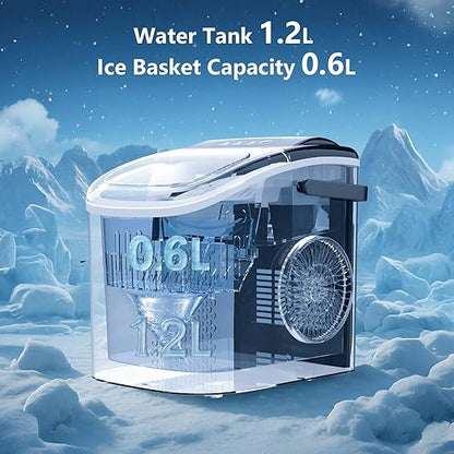 Portable Bullet Ice Maker Machine, One-Click Operation Ice Machine 34LBS/24Hr Production, 6-8 Minutes Quick Ice Making, 1.2L Water Tank, Silver