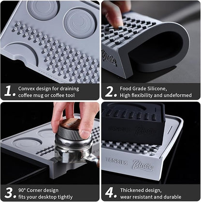 Espresso Tamping Mat for Counter - Ultra Thick Silicone Tamper Mat Coffee Bar Mat, 9.6''×5.9'' Espresso Mat for Countertops,Fits for Baristas Home Kitchen Bar, Waterproof