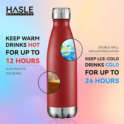 HASLE OUTFITTERS 17oz Stainless Steel Water Bottles Bulk, Vacuum Insulated Water Bottles Double Walled Powder Coated Reusable Metal Sports Water Bottles Keep Drinks Hot and Cold, Red, 8Packs